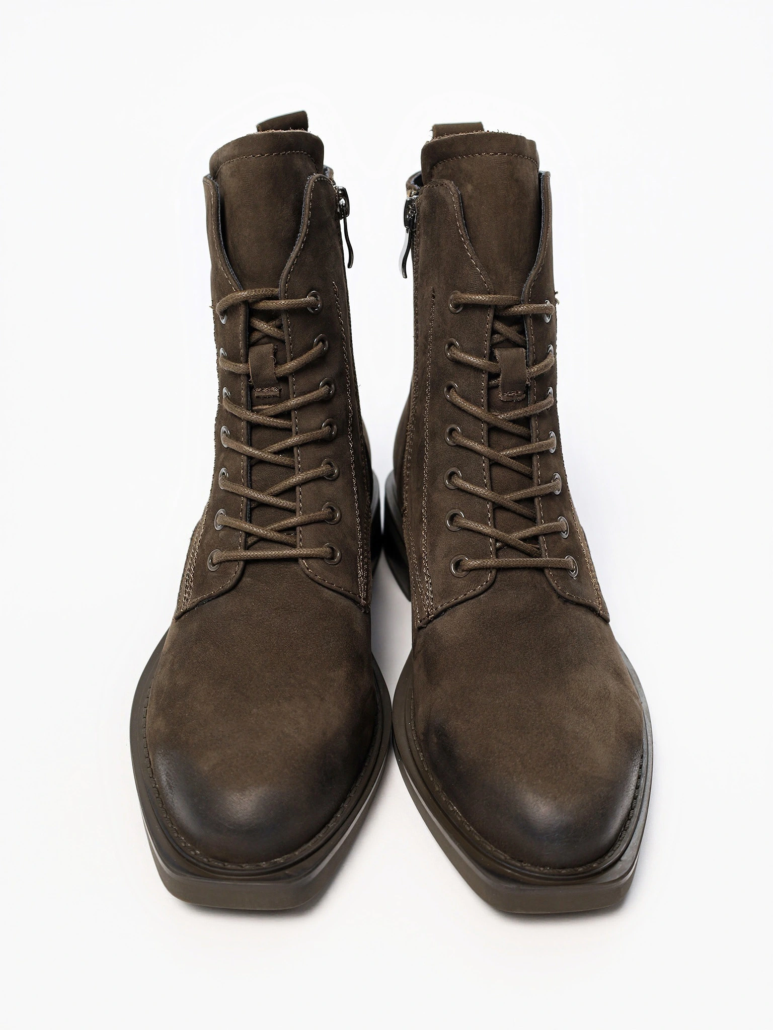 Ботинки-дерби оливкового цвета на широком среднем каблуке